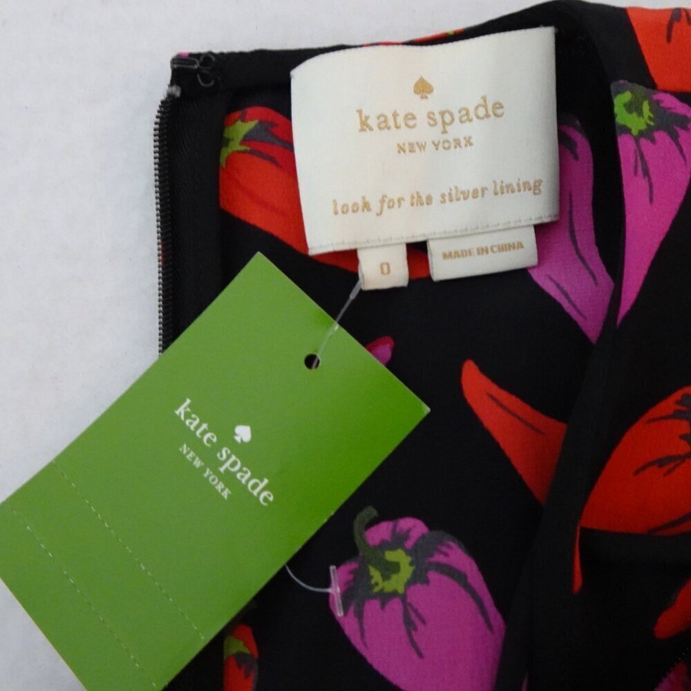 Kate Spade Silk Jumpsuit Size 0 Hot Pepper Print Cropped Black Multicolor - Picture 10 of 12